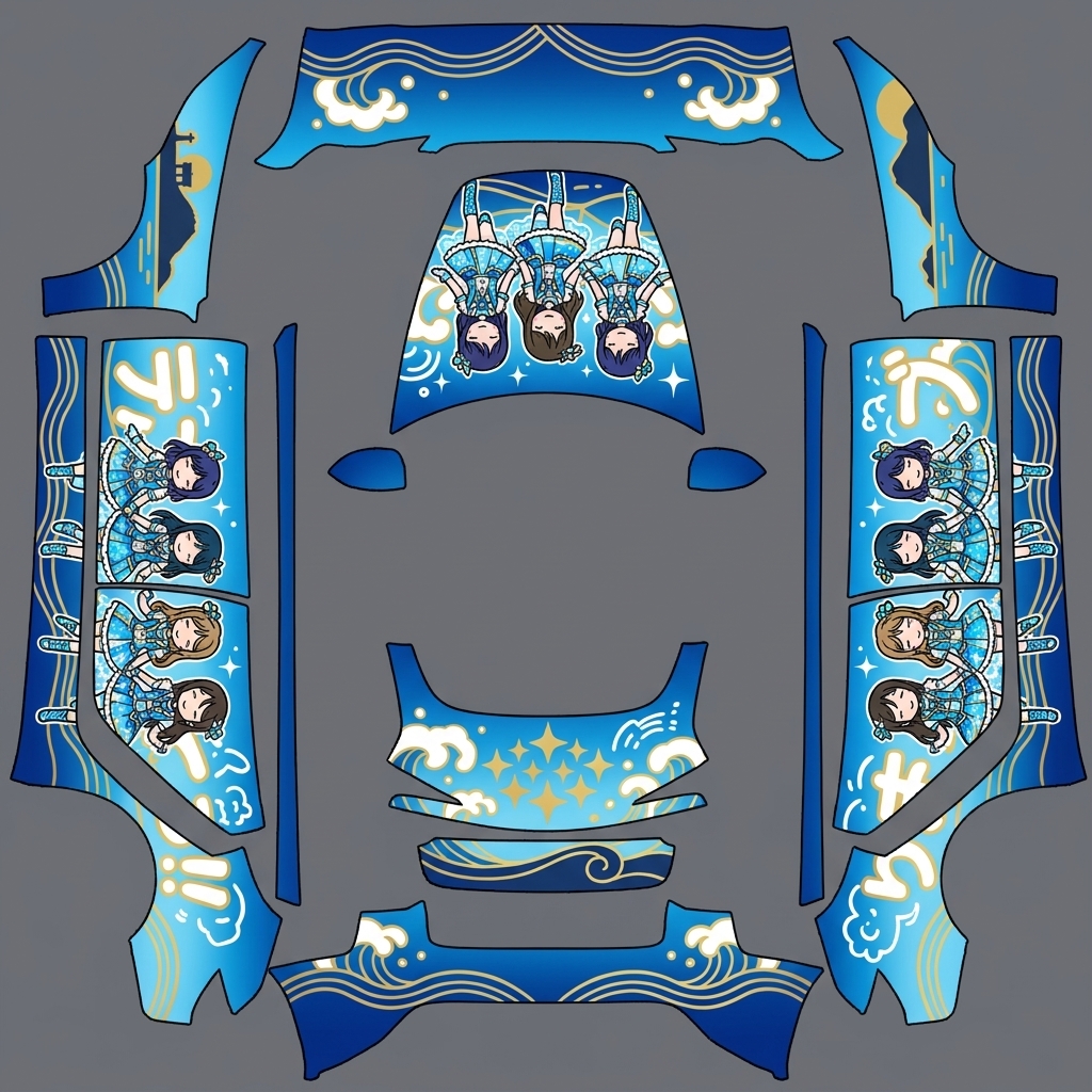 anime itasha car design, Tesla Model 3 Highland, · 卡通 — Model 3 (2024+) Standard & Premium car wrap on a Model 3 (2024+) Standard & Premium